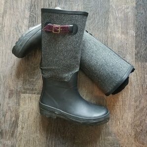 J Crew Herring Bone Rainboots, Black.